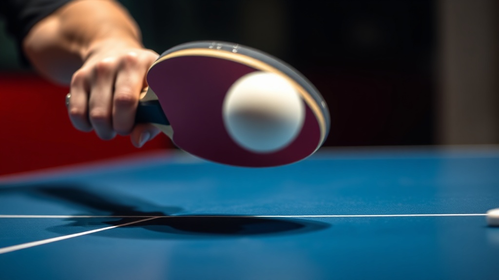 탁구 선수가 드라이브를 거는 모습으로 블레이드의 휘어짐과 드웰 타임의 중요성을 상징적으로 표현함